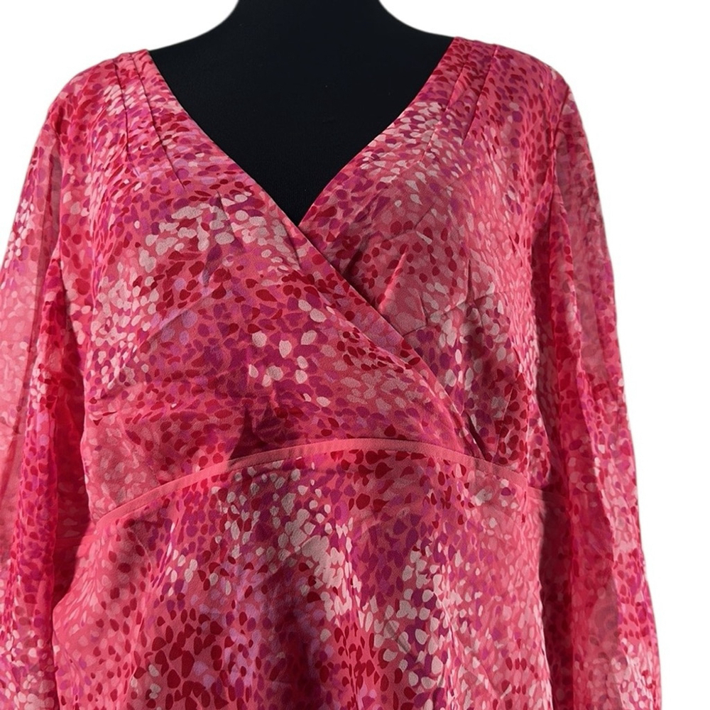 Ann Taylor silk blouse Pink Pattern Flowy v neck flattering top sz xl - Picture 4 of 11
